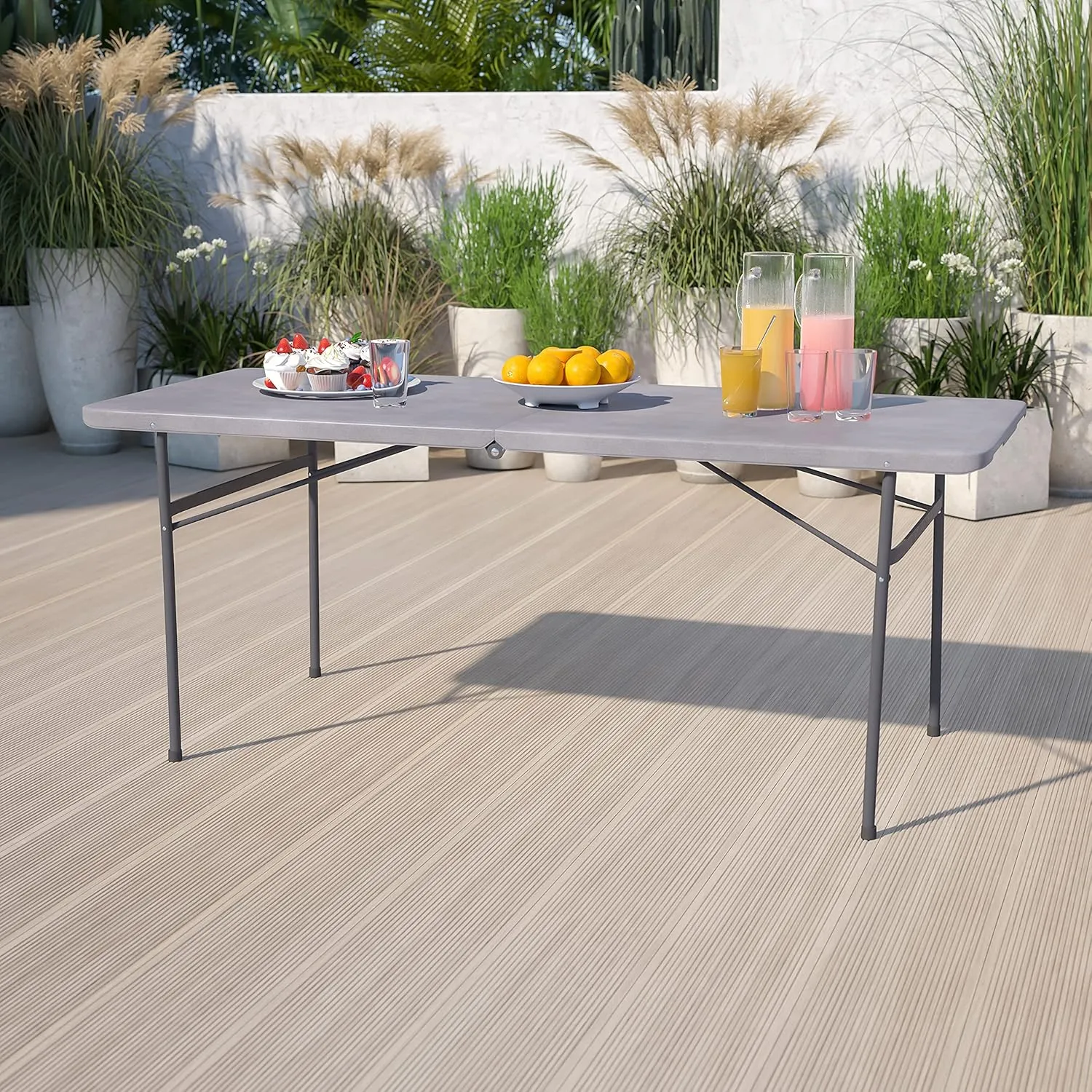 Flash Furniture 6' Rectangular Plastic Folding Event Table with Carrying Handle, Bi-Fold Portable Banquet Table for Indoor/Outdoor Events, Dark Gray