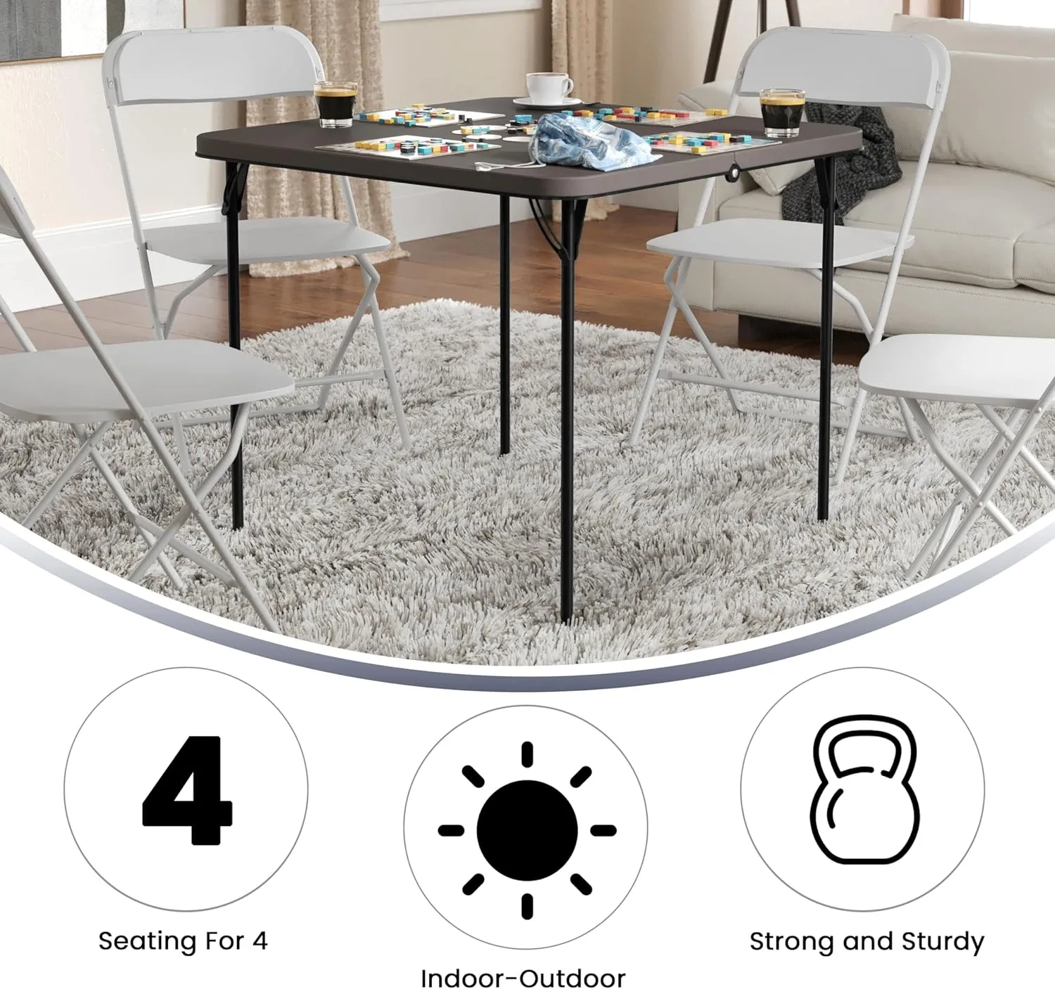 Flash Furniture Dunham 2.83' Square Plastic Folding Event Table with Carrying Handle, Bi-Fold Banquet Table for Indoor/Outdoor Events, Dark Gray