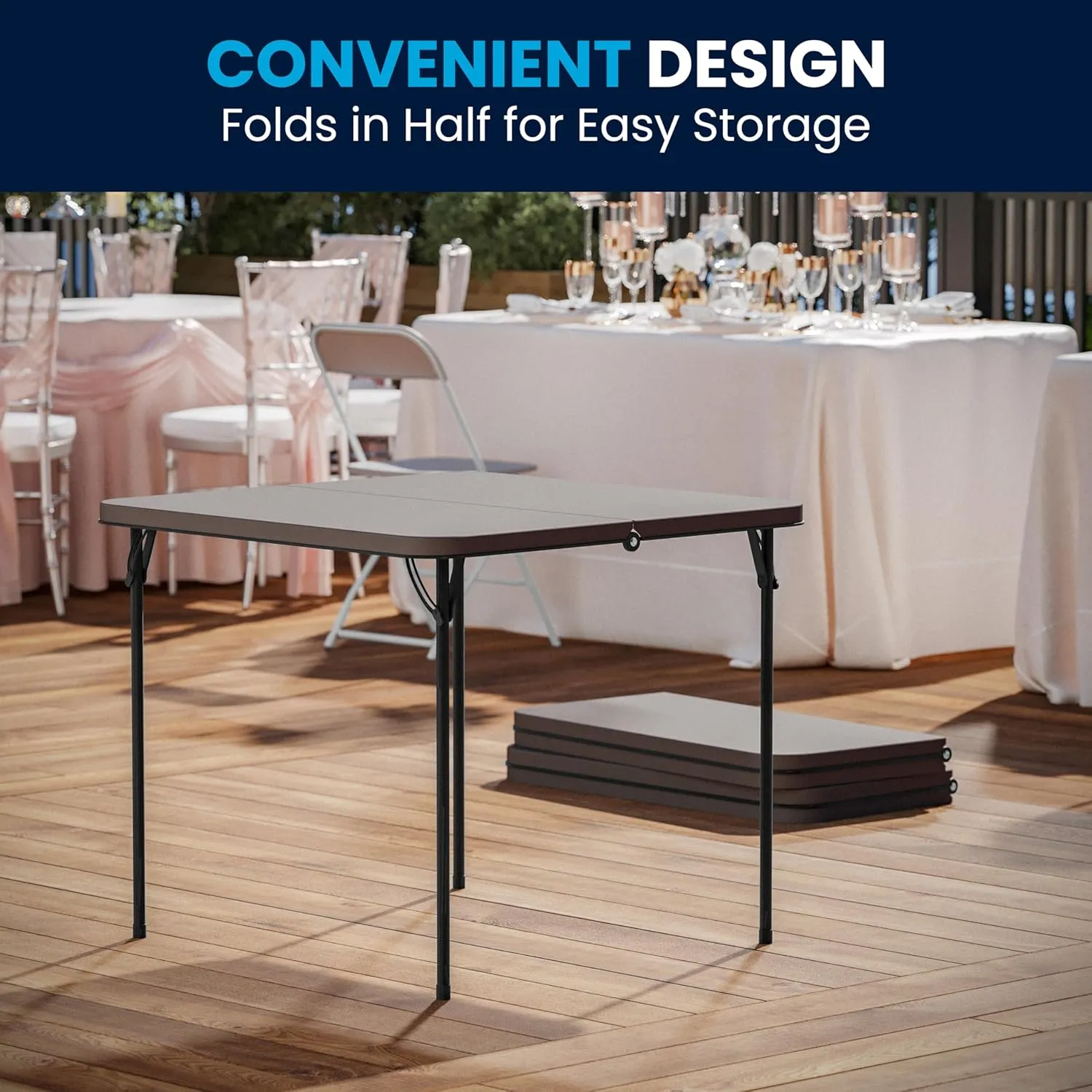 Flash Furniture Dunham 2.83' Square Plastic Folding Event Table with Carrying Handle, Bi-Fold Banquet Table for Indoor/Outdoor Events, Dark Gray