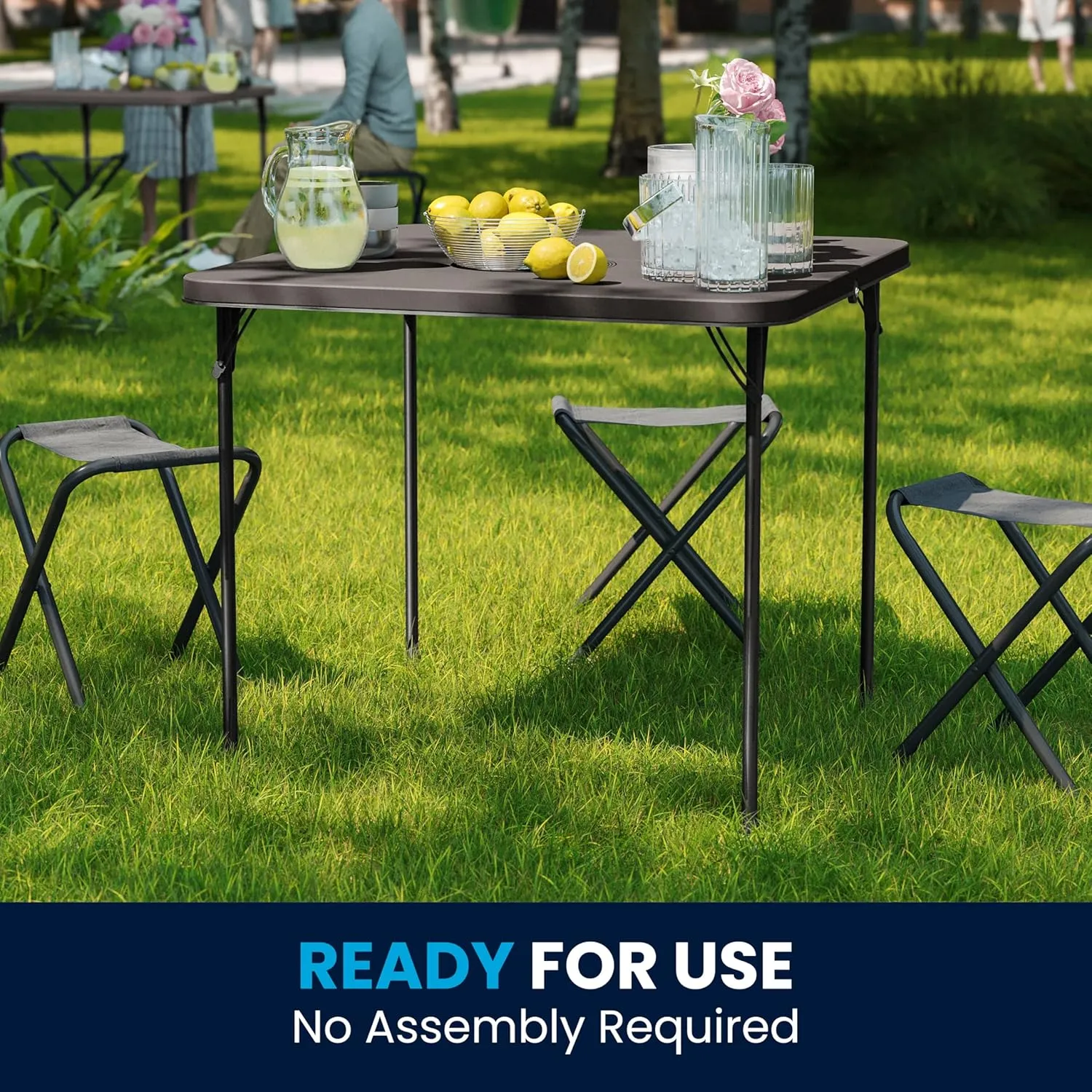 Flash Furniture Dunham 2.83' Square Plastic Folding Event Table with Carrying Handle, Bi-Fold Banquet Table for Indoor/Outdoor Events, Dark Gray