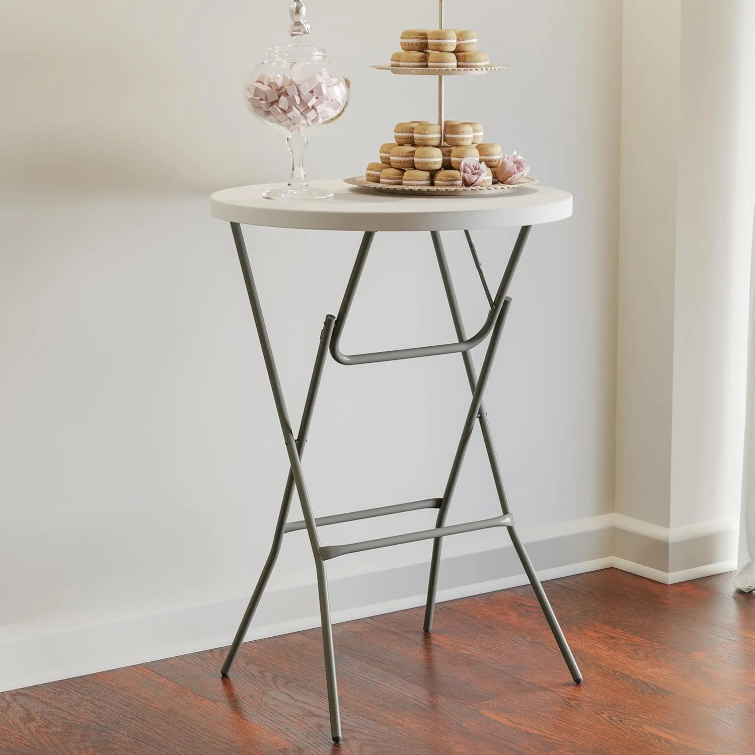 Flash Furniture Elon 2.6' Round Folding Bar Height Table for Parties and Commercial Events, Indoor/Outdoor Plastic Bar Height Folding Table, White