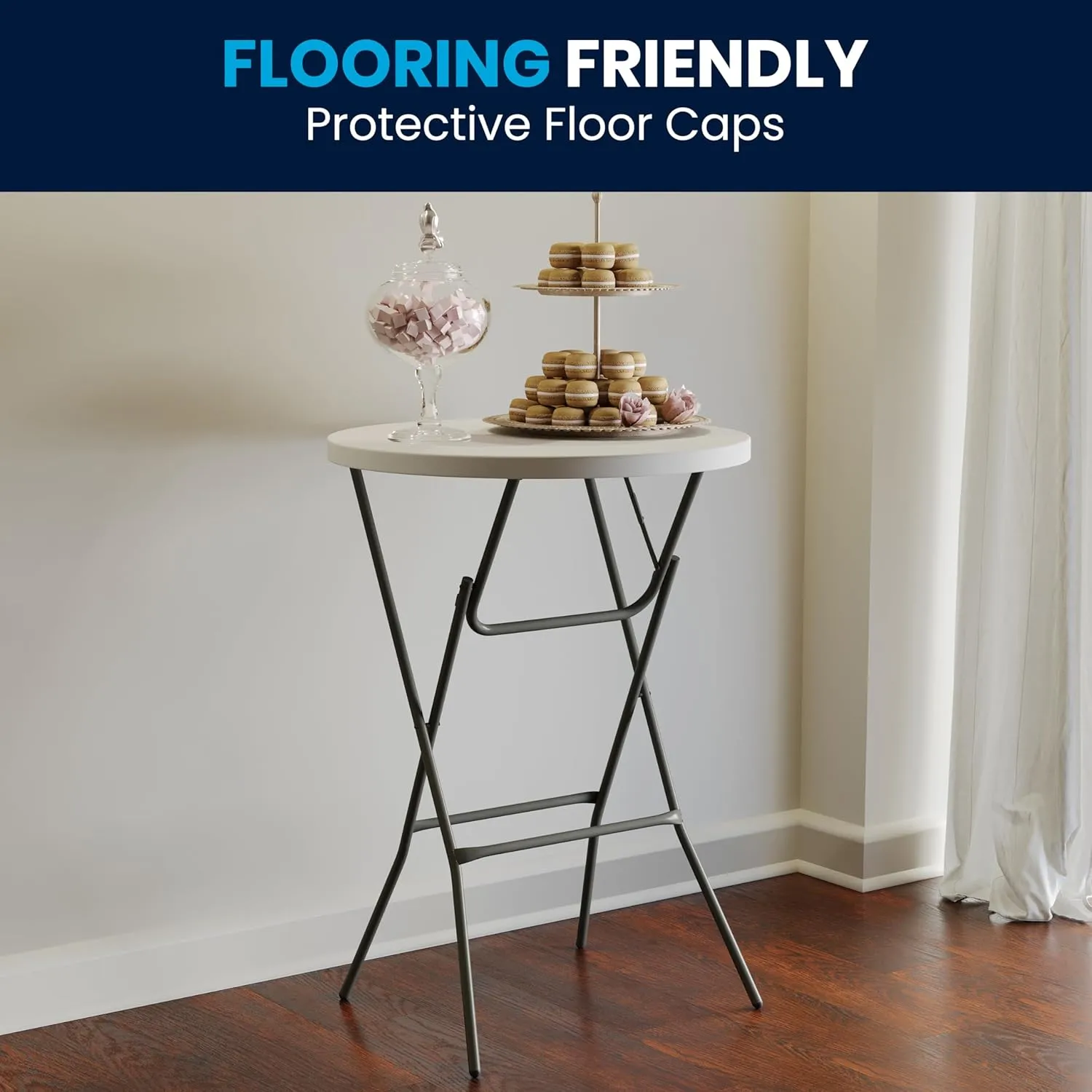 Flash Furniture Elon 2.6' Round Folding Bar Height Table for Parties and Commercial Events, Indoor/Outdoor Plastic Bar Height Folding Table, White