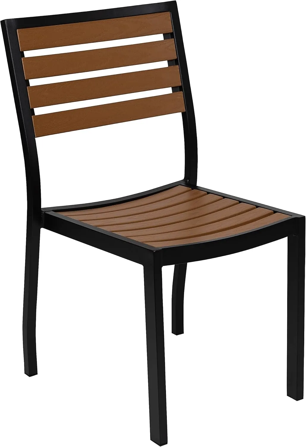 Flash Furniture Lark Outdoor Stackable Side Chair with Faux Teak Poly Slats, Set of 2