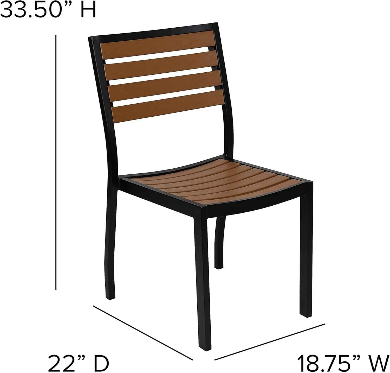 Flash Furniture Lark Outdoor Stackable Side Chair with Faux Teak Poly Slats, Set of 2