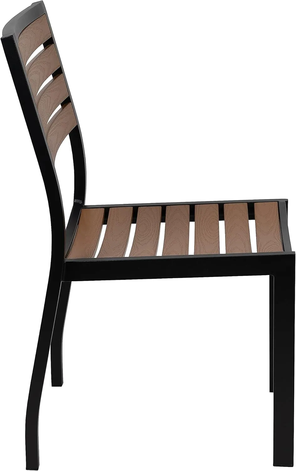 Flash Furniture Lark Outdoor Stackable Side Chair with Faux Teak Poly Slats, Set of 2
