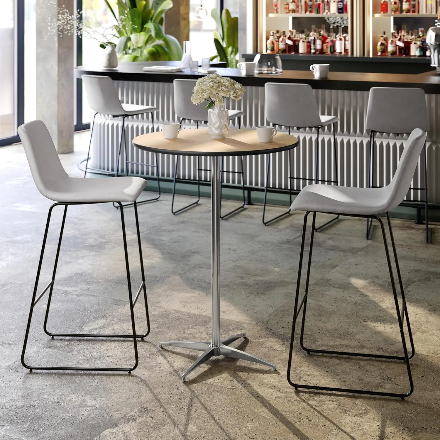 Flash Furniture Lars 30'' Round Wood Cocktail Table with 30'' and 42'' Columns, Adjustable Wood Bar Height Table for Events or Home Use, Natural