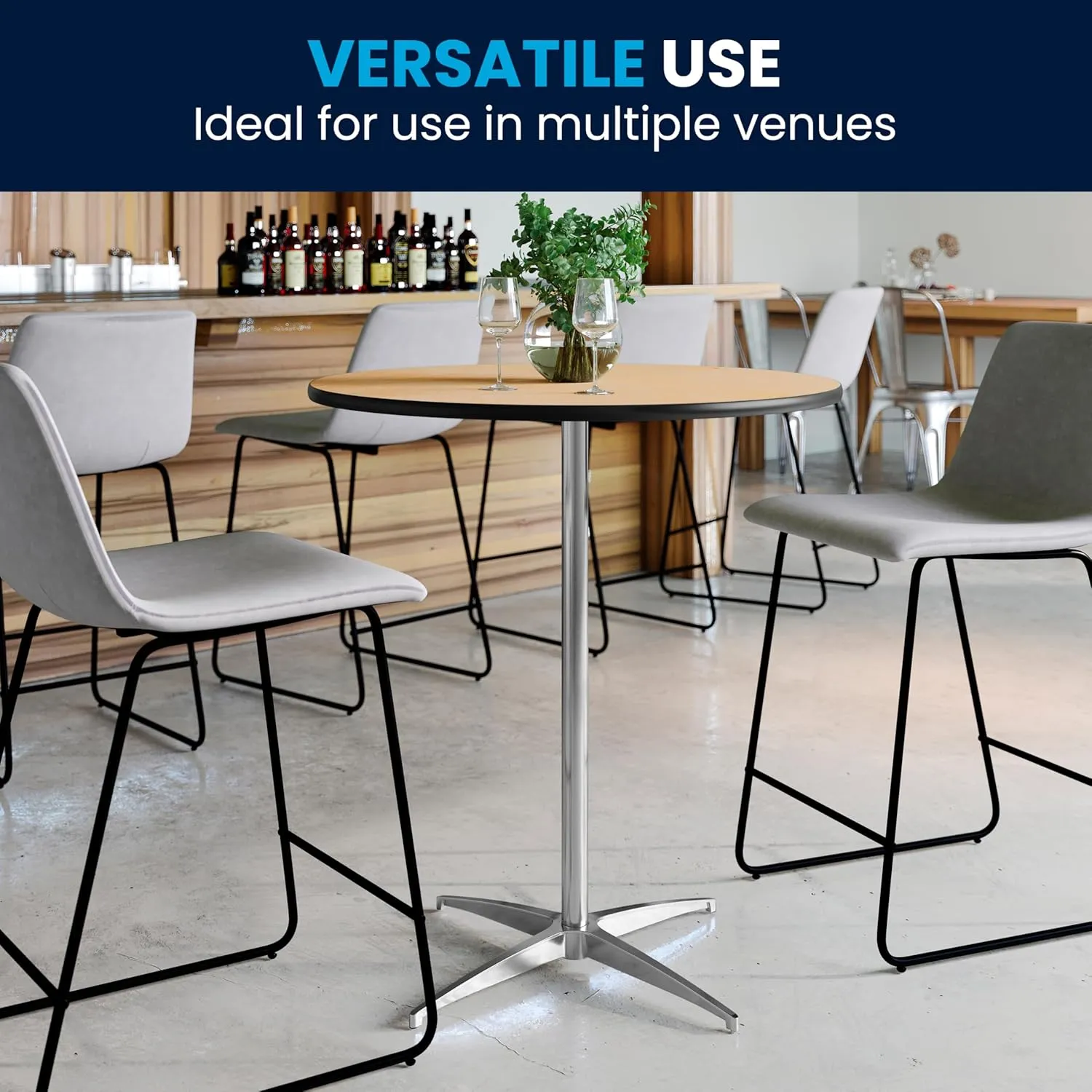 Flash Furniture Lars 30'' Round Wood Cocktail Table with 30'' and 42'' Columns, Adjustable Wood Bar Height Table for Events or Home Use, Natural
