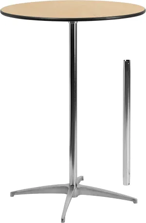Flash Furniture Lars 30'' Round Wood Cocktail Table with 30'' and 42'' Columns, Adjustable Wood Bar Height Table for Events or Home Use, Natural