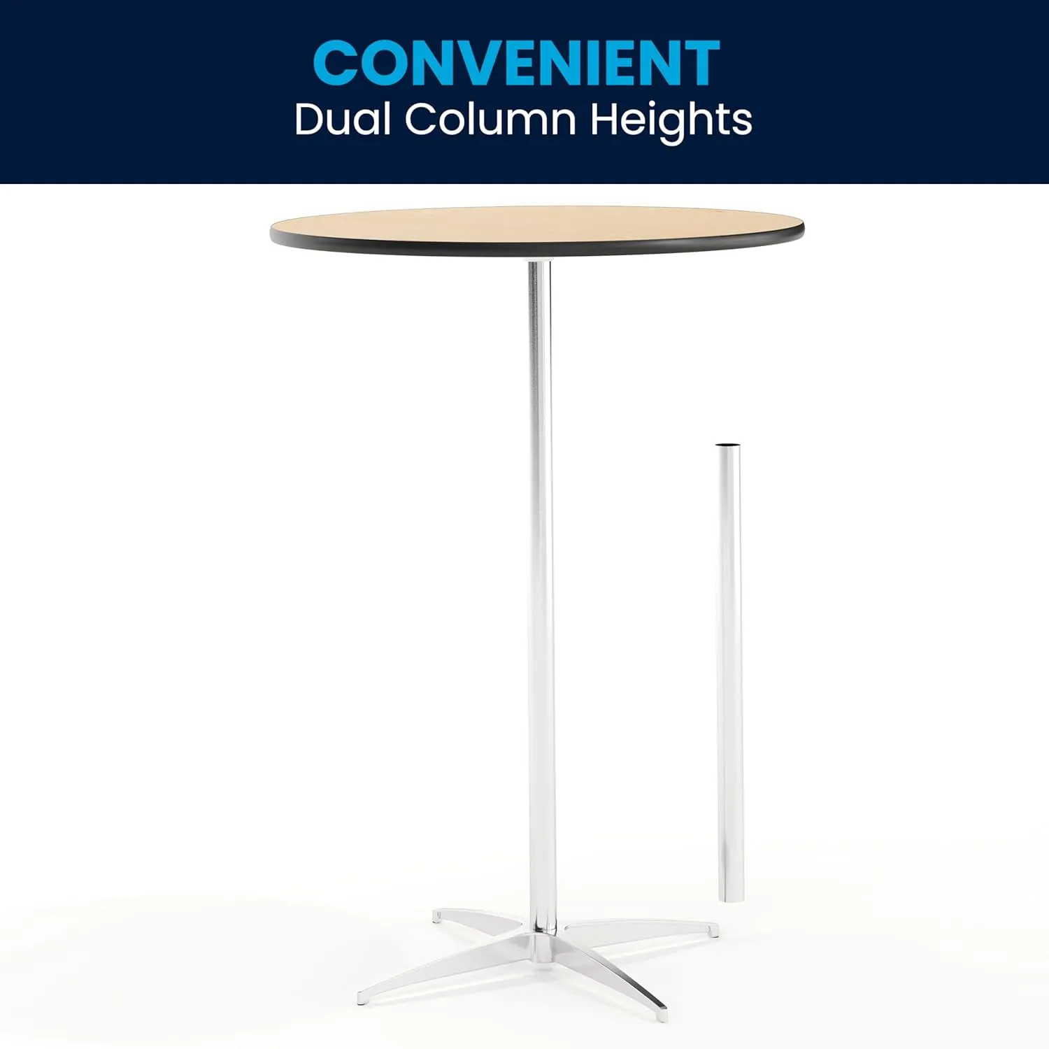 Flash Furniture Lars 30'' Round Wood Cocktail Table with 30'' and 42'' Columns, Adjustable Wood Bar Height Table for Events or Home Use, Natural