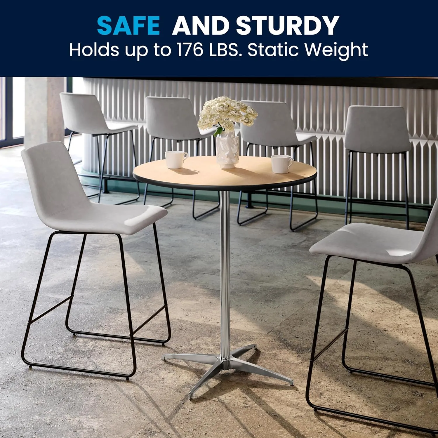 Flash Furniture Lars 30'' Round Wood Cocktail Table with 30'' and 42'' Columns, Adjustable Wood Bar Height Table for Events or Home Use, Natural