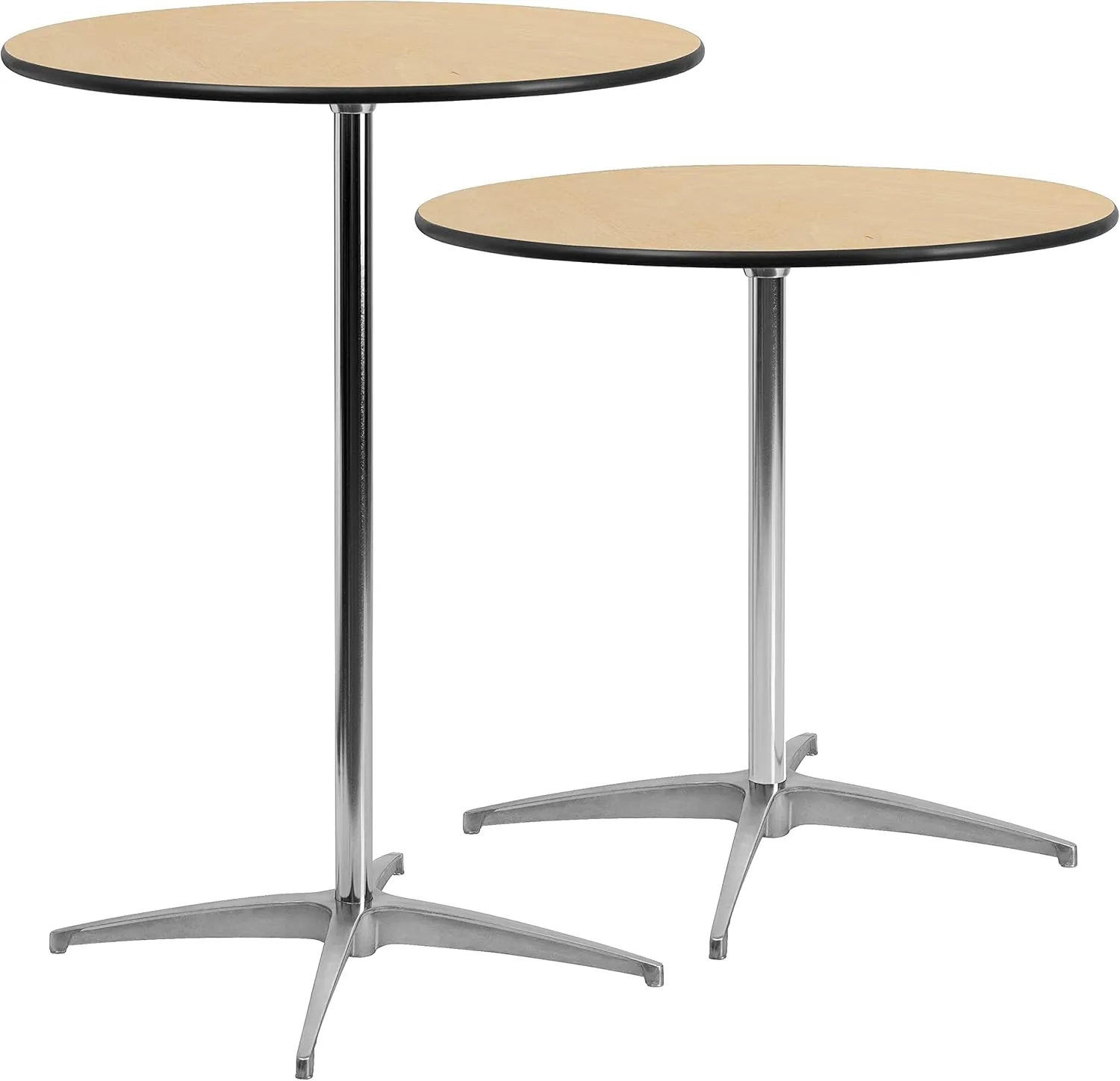 Flash Furniture Lars 30'' Round Wood Cocktail Table with 30'' and 42'' Columns, Adjustable Wood Bar Height Table for Events or Home Use, Natural