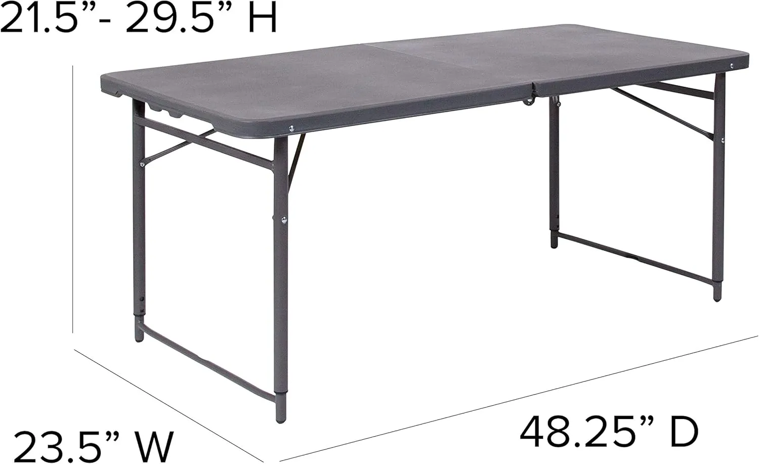 Flash Furniture Mills 4-Foot Height Adjustable Bi-Fold Dark Gray Plastic Folding Table with Carrying Handle