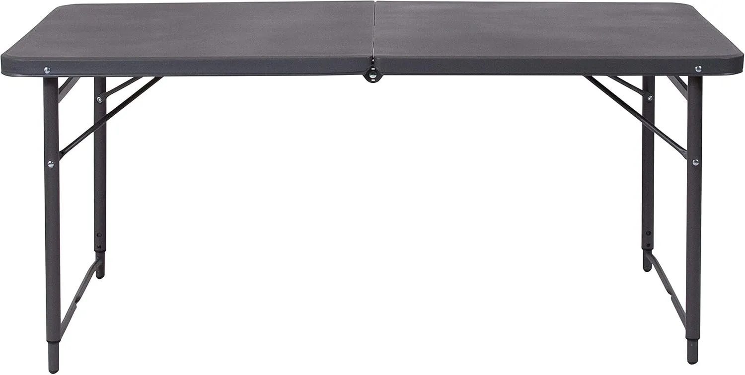 Flash Furniture Mills 4-Foot Height Adjustable Bi-Fold Dark Gray Plastic Folding Table with Carrying Handle