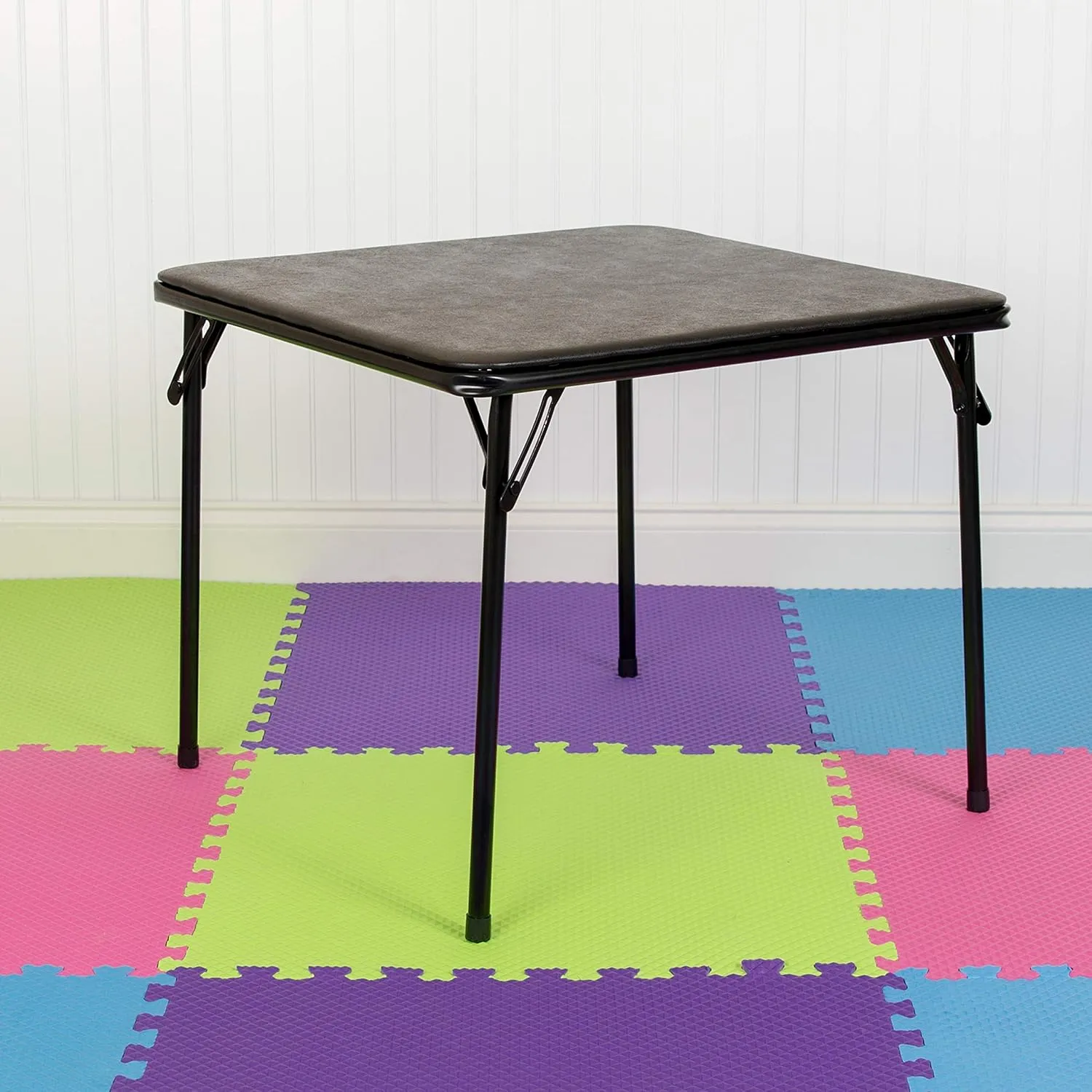 Flash Furniture Mindy Folding Kids Table with Vinyl Padded Top, Children's Square Activity Table for Daycare and Classrooms, Black