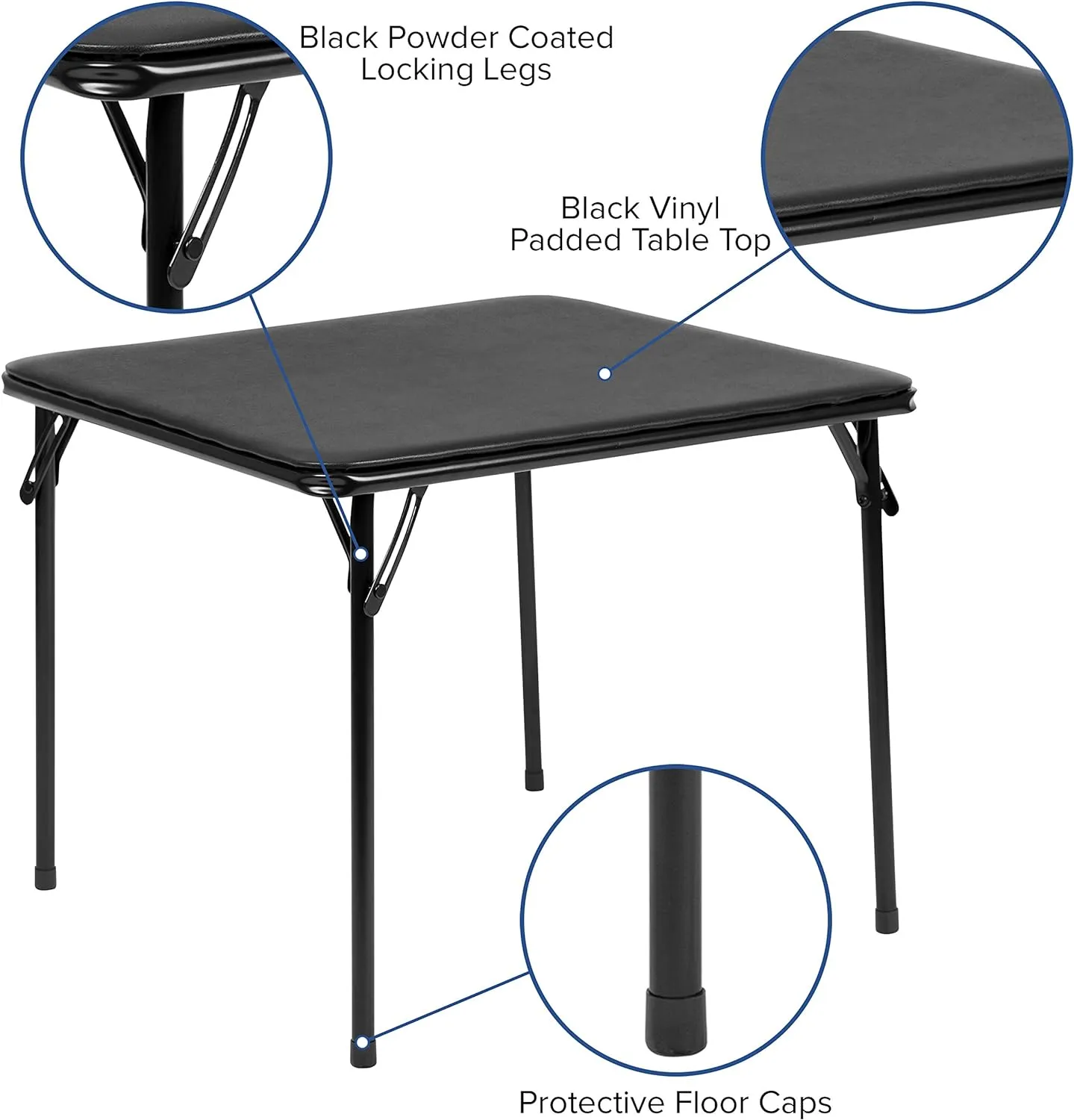 Flash Furniture Mindy Folding Kids Table with Vinyl Padded Top, Children's Square Activity Table for Daycare and Classrooms, Black