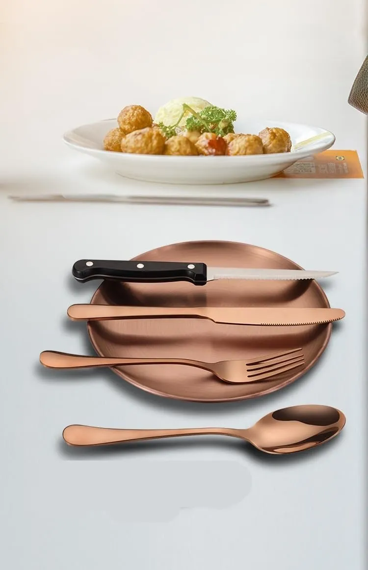 Flatware Silverware Set, 10-piece Stainless Steel Portable Outdoor Meal Bag Lunch Tray Picnic Camping Barbecue Clip Cutlery Set, Tableware Cutlery Set(Gold)