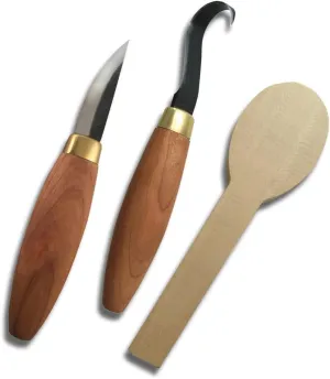 Flexcut Spoon Carving Tools for Beginners and Professionals KN70, High Carbon Steel Blade, Includes Stub Sloyd, Bevel Sloyd Hook Knife & Spoon Blank