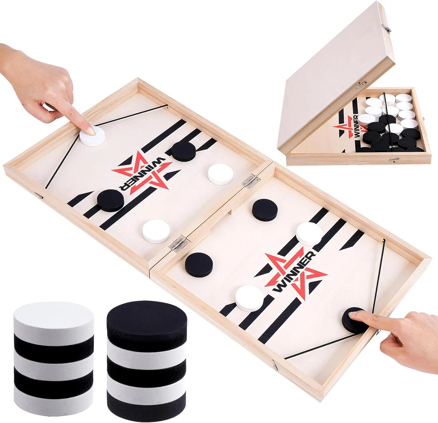 Foldable Large Fast Sling Puck Game, 22.8" Fast Paced Wooden Hockey Slingshot Battle Games Toy for Adults Child, Table Desktop Battle Table Game, Family Party Foosball Winner Board Games Kid Toys