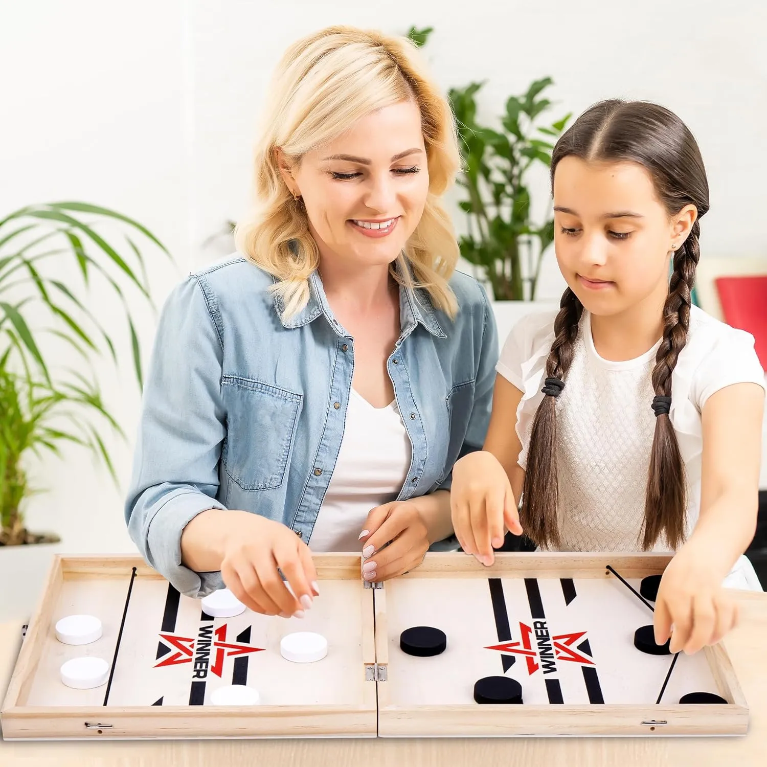 Foldable Large Fast Sling Puck Game, 22.8" Fast Paced Wooden Hockey Slingshot Battle Games Toy for Adults Child, Table Desktop Battle Table Game, Family Party Foosball Winner Board Games Kid Toys