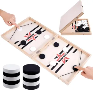 Foldable Large Fast Sling Puck Game, 22.8" Fast Paced Wooden Hockey Slingshot Battle Games Toy for Adults Child, Table Desktop Battle Table Game, Family Party Foosball Winner Board Games Kid Toys