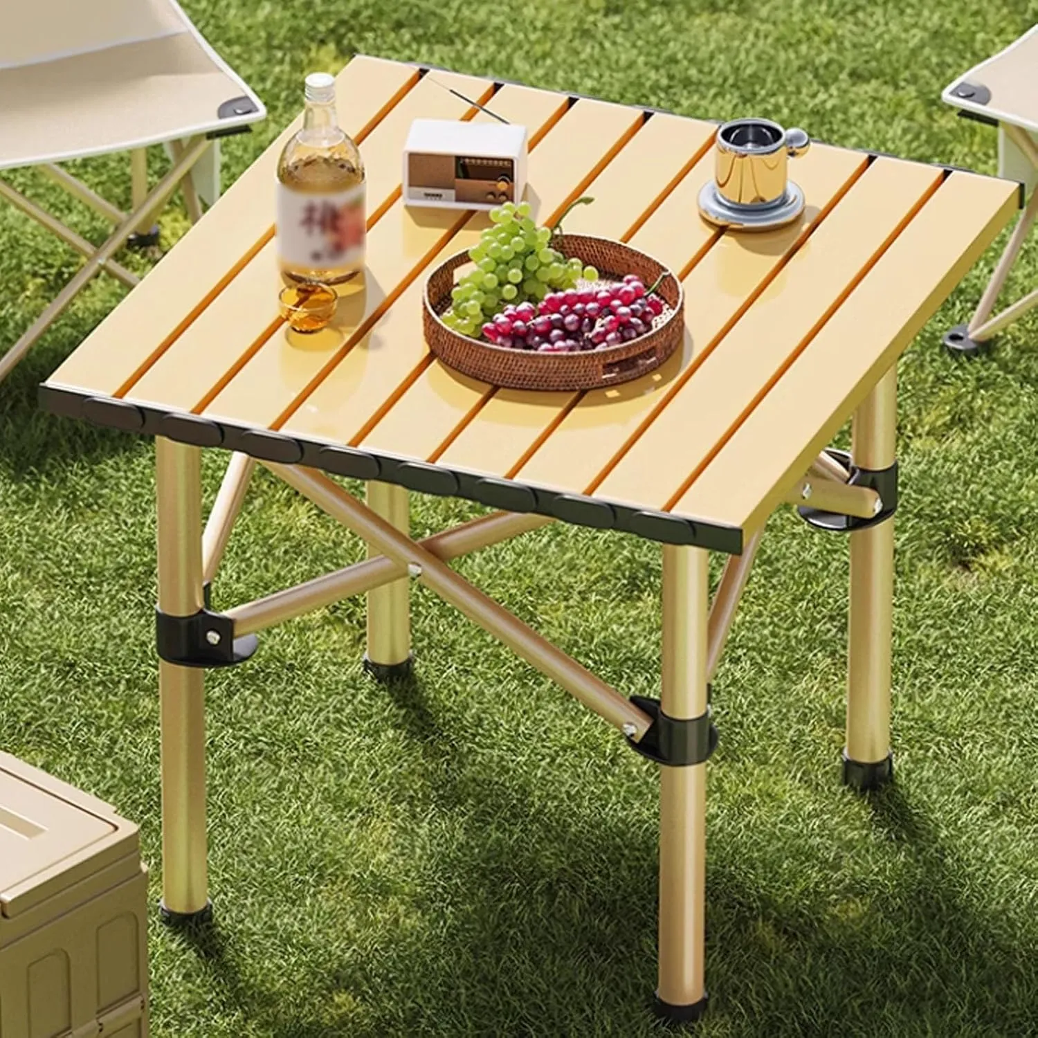 Folding Camping Table Portable Carbon Steel Frame Fold up Camping Tables Small Folding Table Portable Outdoor with Carry Bag(Black,53 * 52 * 50cm)
