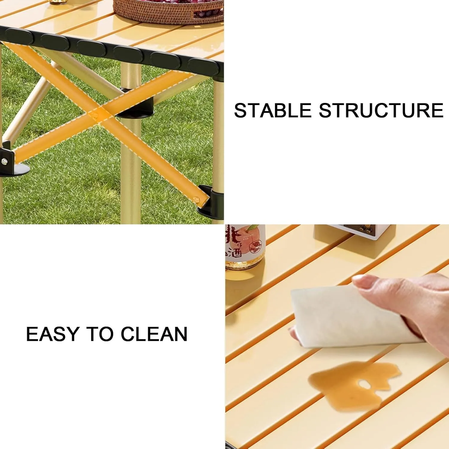 Folding Camping Table Portable Carbon Steel Frame Fold up Camping Tables Small Folding Table Portable Outdoor with Carry Bag(Black,53 * 52 * 50cm)