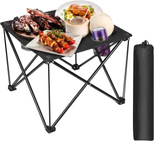 Folding Camping Table, PortableSmall Folding Camp Side Table with 2 Cup Holders&Carry Bag, Rollup Camping Table Beach Table for Outdoor Cooking, Beach, Picnic, Backyard and Party