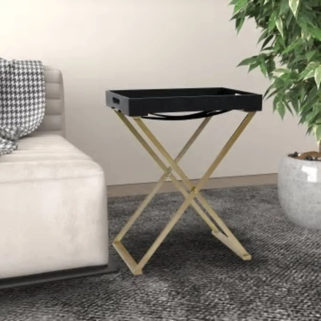 Folding Table Accent Foldable End Table with Iron Frame Gold and MDF