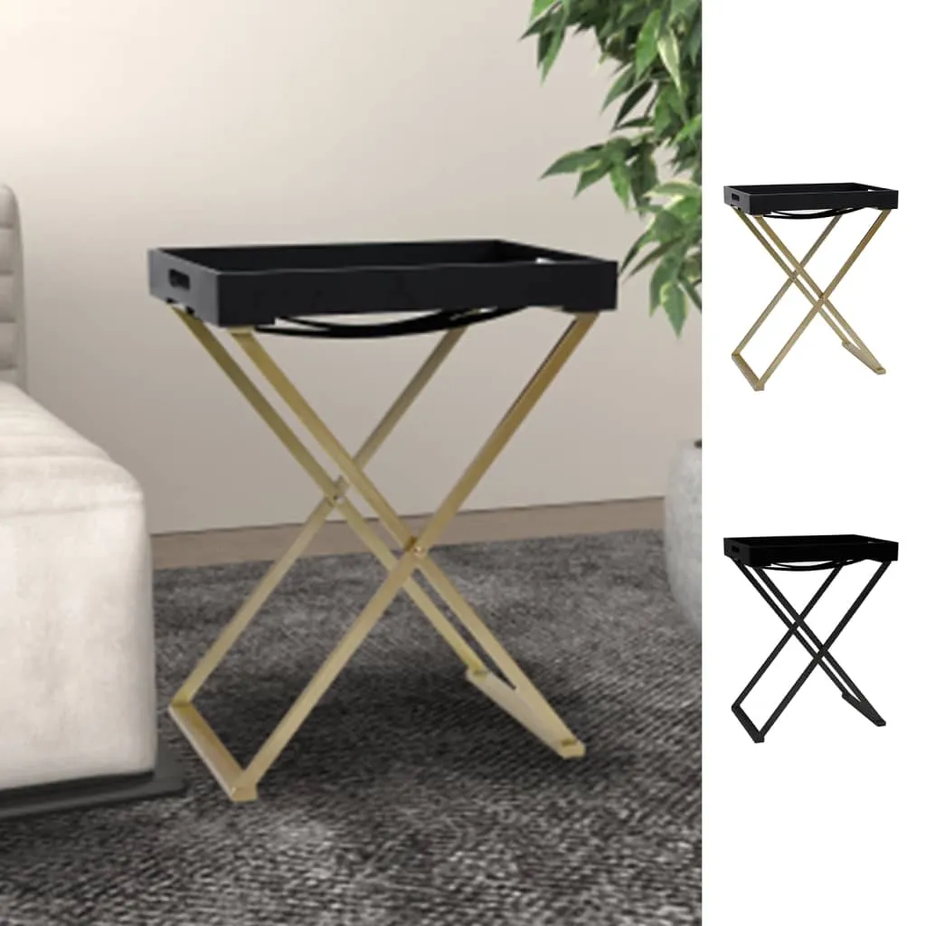 Folding Table Accent Foldable End Table with Iron Frame Gold and MDF