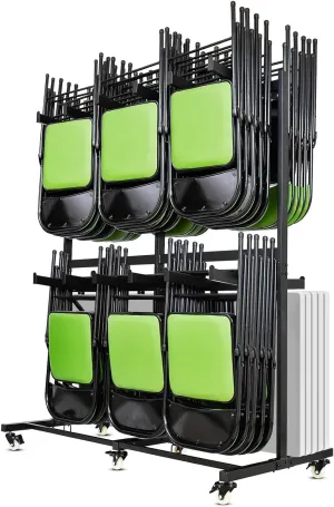 Folding Table and Chair Cart -Folding Chair Rack That Holds 84 Chairs, 800 lb. Weight Limit, Lifetime Folding Chair Rack, Double Folding Chair cart for Easy Storage and Transportation
