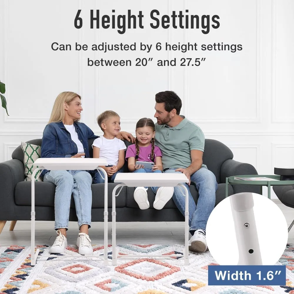 Folding TV Tray Table, Small Folding Bedside Dinner Table with Cup Holder, Adjustable 6 Height & 3 Tilt Angle (White - 1 pc)