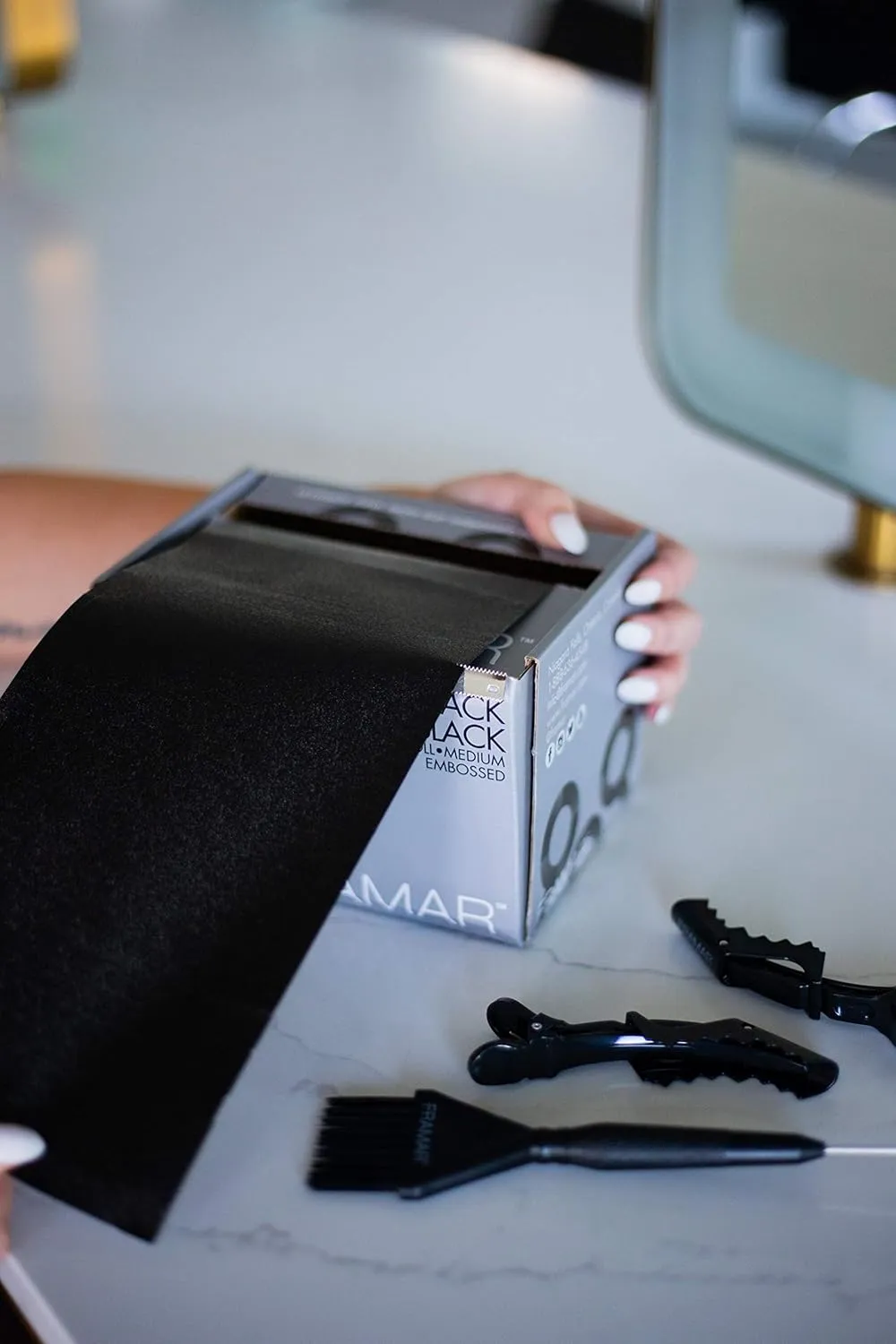 FRAMAR Embossed Roll Black Aluminum Foil - Professional Hair Foils For Highlighting, Hair Color Foils, Highlighting Foils, Foil For Hair Highlighting, Papel Aluminio Para Mechas De Ca, Black Foil 320