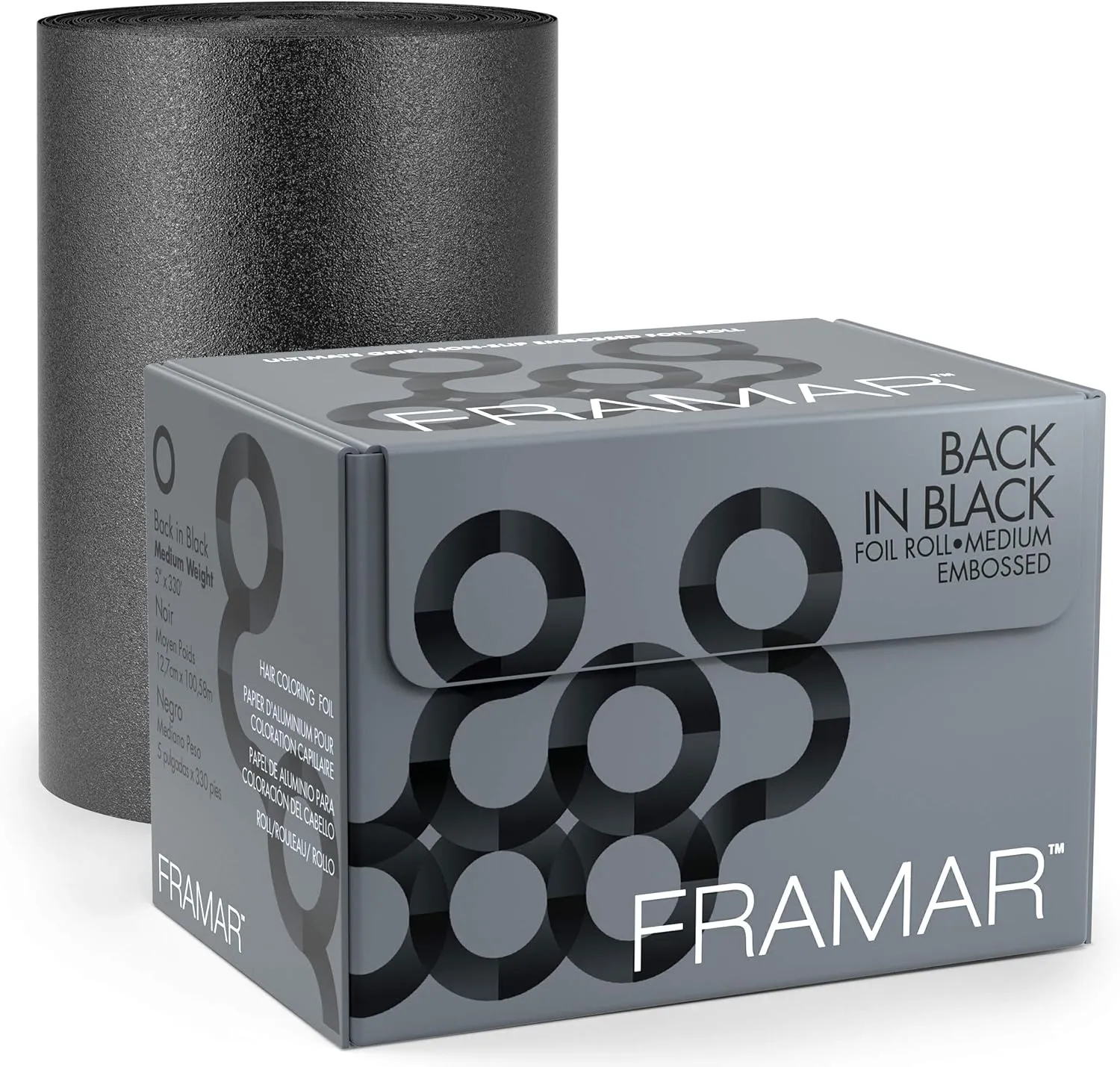 FRAMAR Embossed Roll Black Aluminum Foil - Professional Hair Foils For Highlighting, Hair Color Foils, Highlighting Foils, Foil For Hair Highlighting, Papel Aluminio Para Mechas De Ca, Black Foil 320