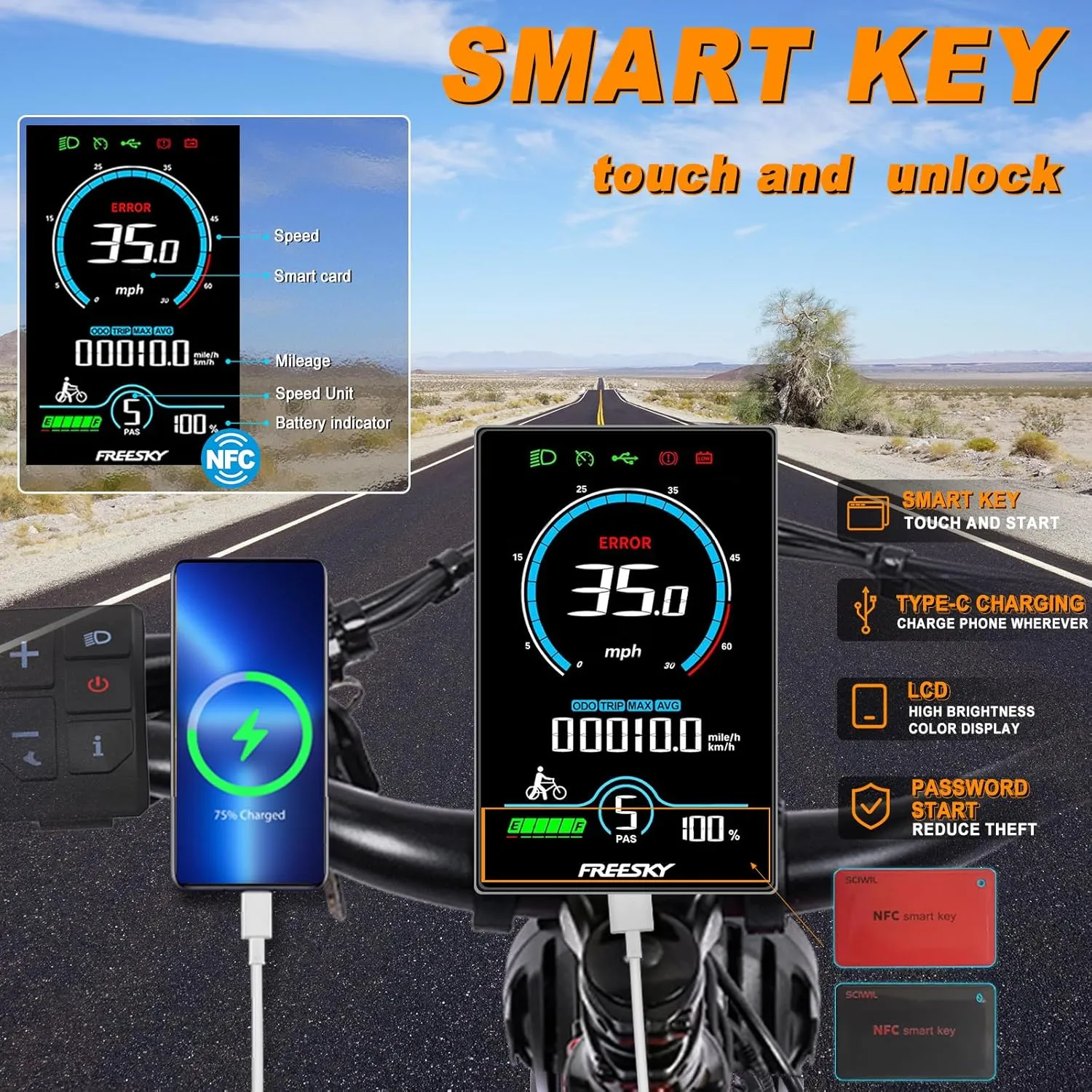 FREESKY Electric Bike for Adults, 35MPH & 105Miles Long Range Ebike, 1600W Power, 25A Samsung Cells Battery, Step-Thru 26'' Fat Tire Full Suspension E Bike for Commute Beach Snow Mountains