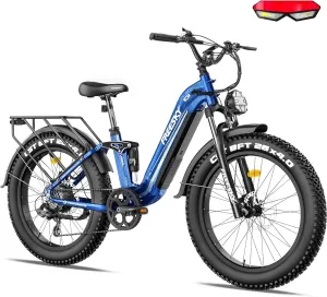 FREESKY Electric Bike for Adults, 35MPH & 105Miles Long Range Ebike, 1600W Power, 25A Samsung Cells Battery, Step-Thru 26'' Fat Tire Full Suspension E Bike for Commute Beach Snow Mountains