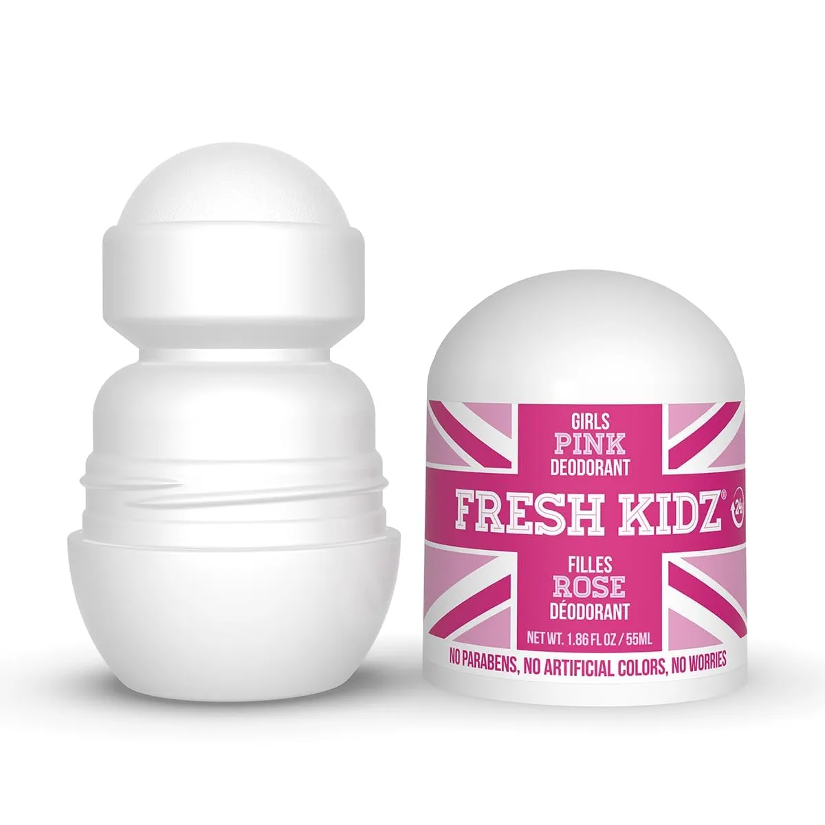 Fresh Kidz Roll On Deodorant for Kids and Teens - Baking Soda and Aluminum-free 24 Hour Protection for Sensitive Skin - Girls "Pink" 1.86 fl.oz. (3 Pack)