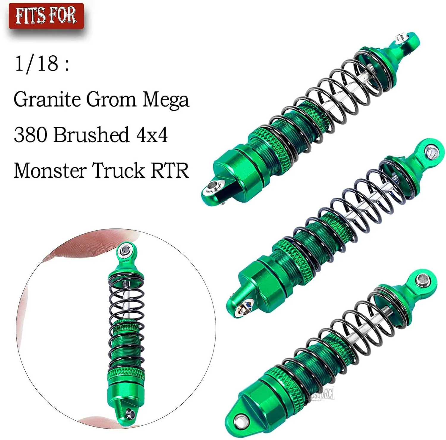 Full Aluminum Big Bore RC Shocks Absorber Damper Upgrades Part for 1/18 Granite Grom Mega 380 Brushed 4x4 Monster Truck RTR,Front Rear Assembled Full Metal Shocks,4PCS Green