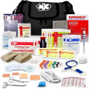 Fully Stocked Trauma First Aid Kit – First Responder II Bag with Tools, Gauze, Bandages, Scissors & Gloves – Compact & Portable – OSHA and ANSI Compliant – Black - FSA/HSA Eligible