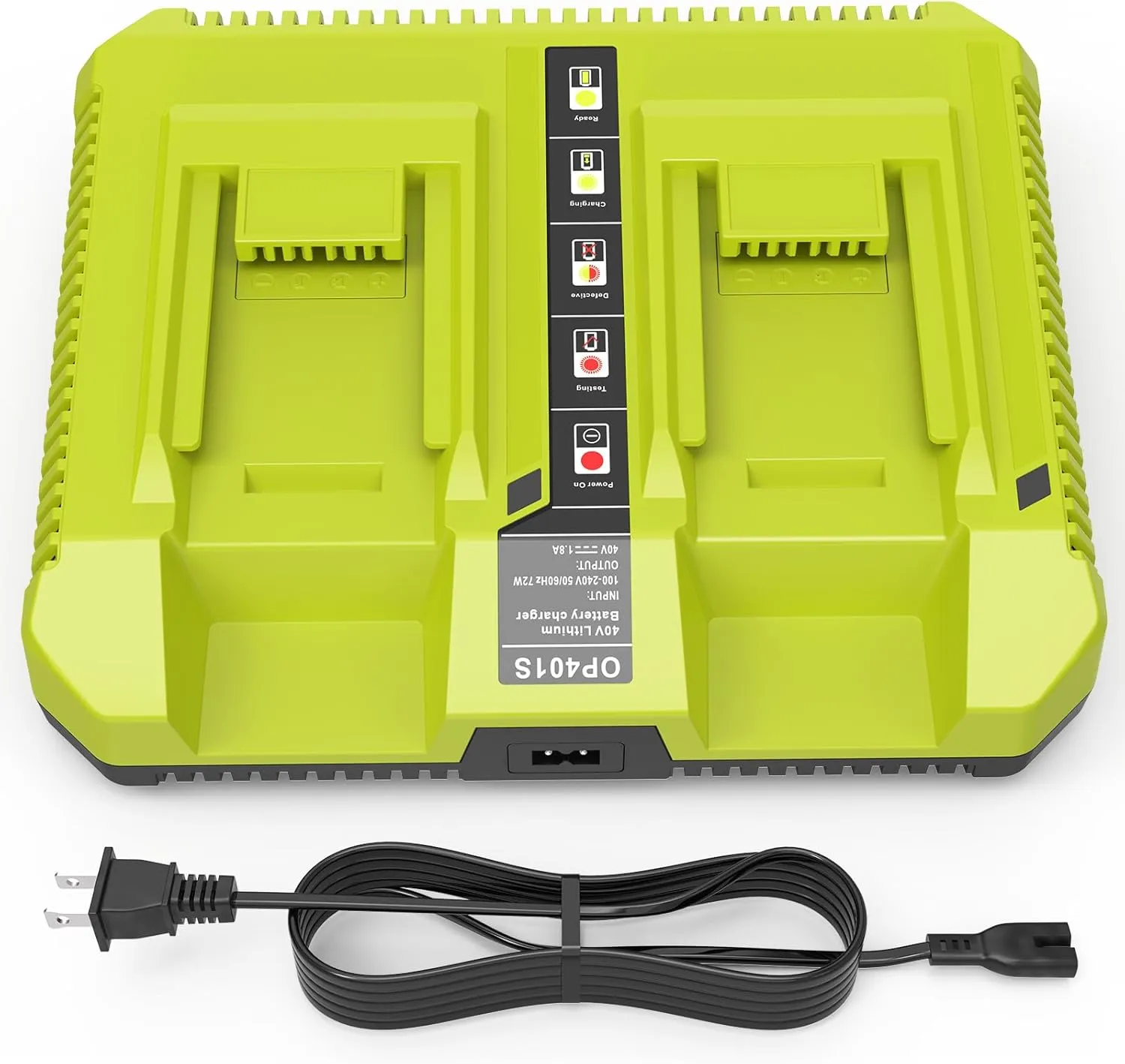 Futurebatt OP401 40V Lithium Battery Charger Dual Ports Fast Charger Compatible with Ryobi 40V Lithium-ion OP4015 OP4026 OP4030 OP4040 OP4050 OP4060 OP40261 OP40301 OP40401 OP40501 OP40601