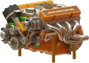 Gasoline Ohv V8 Small-Block Engine Model Kits, 1/6 Scale Metal Ohv, V8 Resin Engine Assembly Model, Car Engine Replica Model for Adults, for Adults & Teens, Educational Teaching Aid(Yellow)