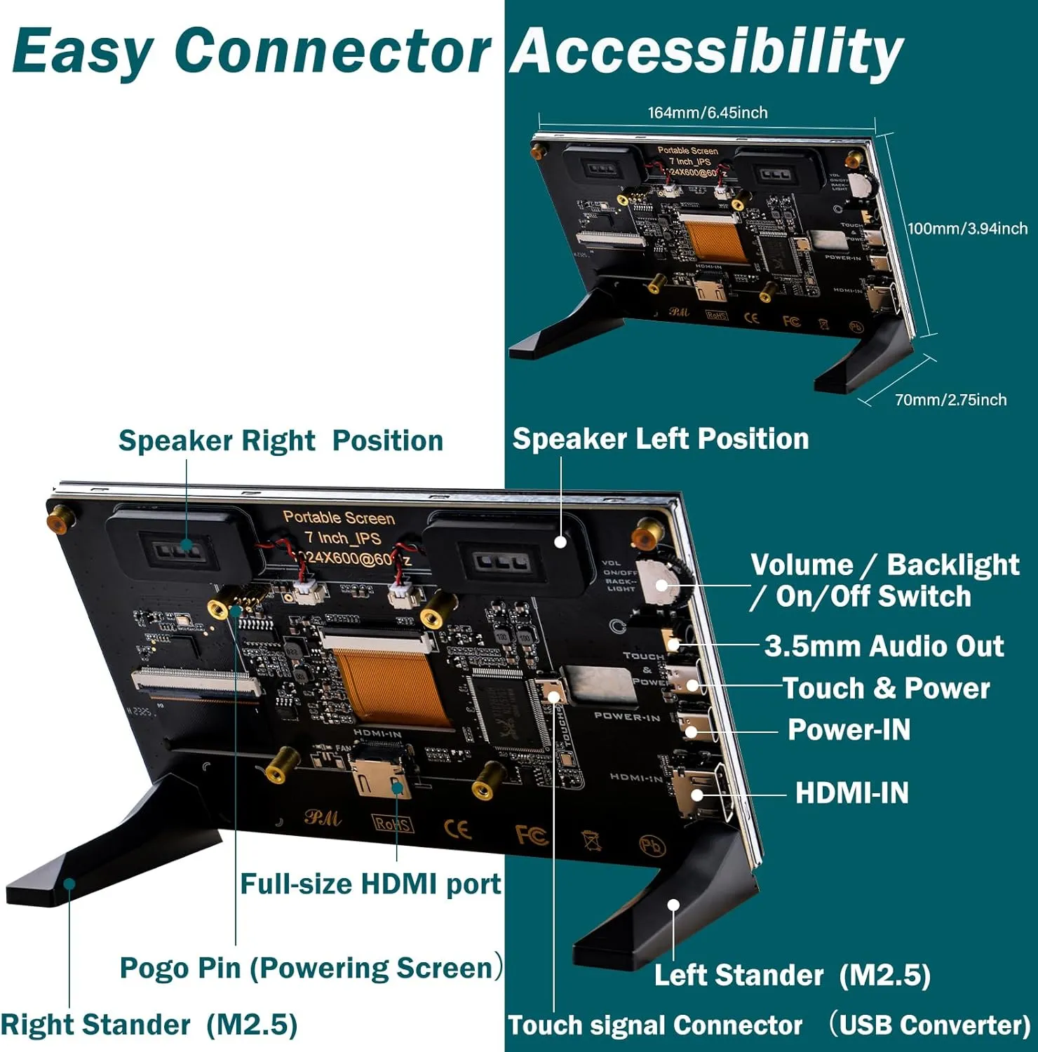 GeeekPi 7 inch Capacitive Touchscreen for Raspberry Pi, HDMI Monitor IPS 1024X600 LCD Display with Dual-Speaker for Raspberry Pi 5/4B/3B /3B/B , with Mount Hole to Install Raspberry Pi Board