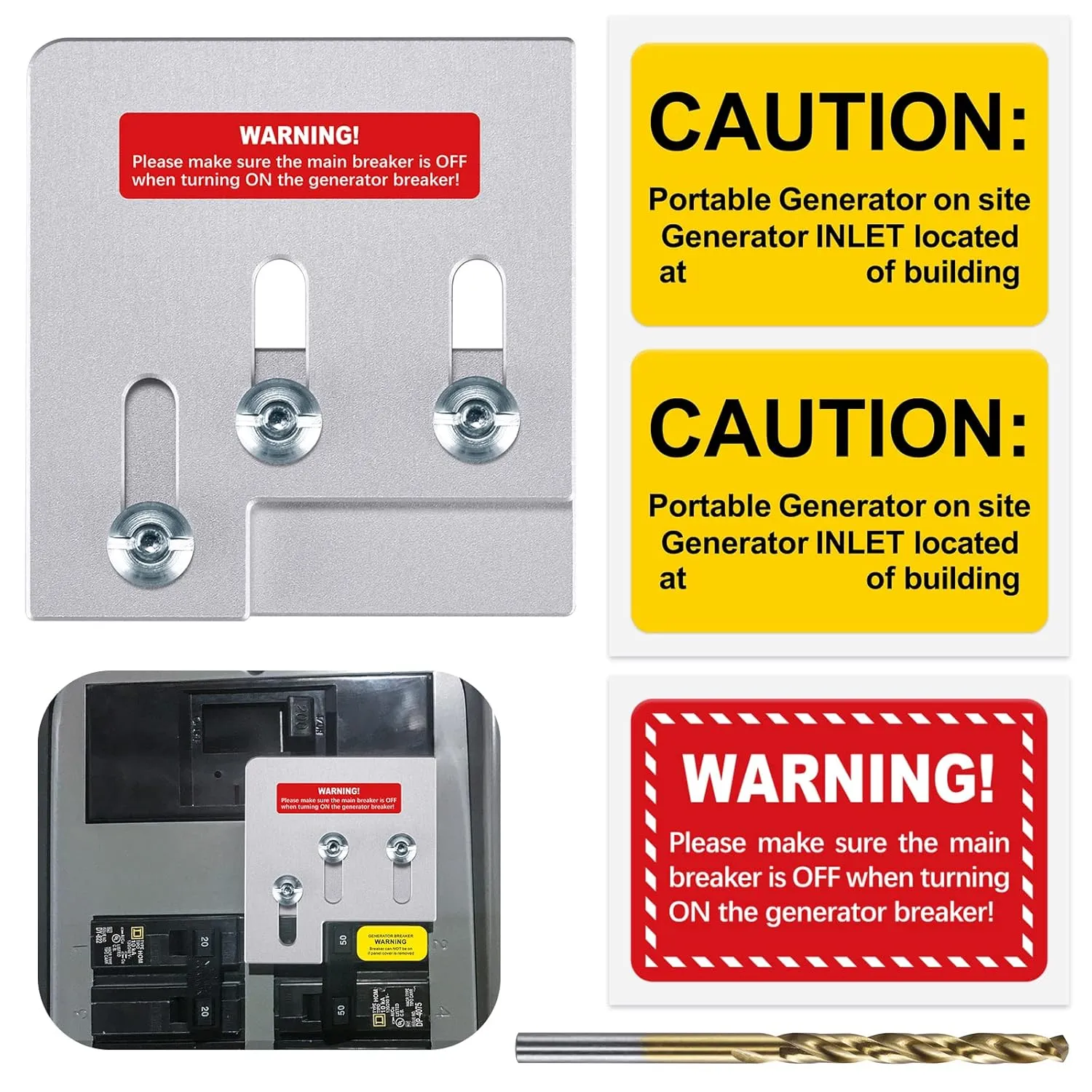 Generator Interlock for Square D QO or Homeline 150 or 200 Amp Panels with 1 3/8 Inches Spacing, Silver