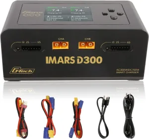 Gens Ace Lipo Battery Charger IMARS D300 G-Tech Series Smart Dual Lipo Charger 16A AC 300W DC 700W Lipo Charger（Black）