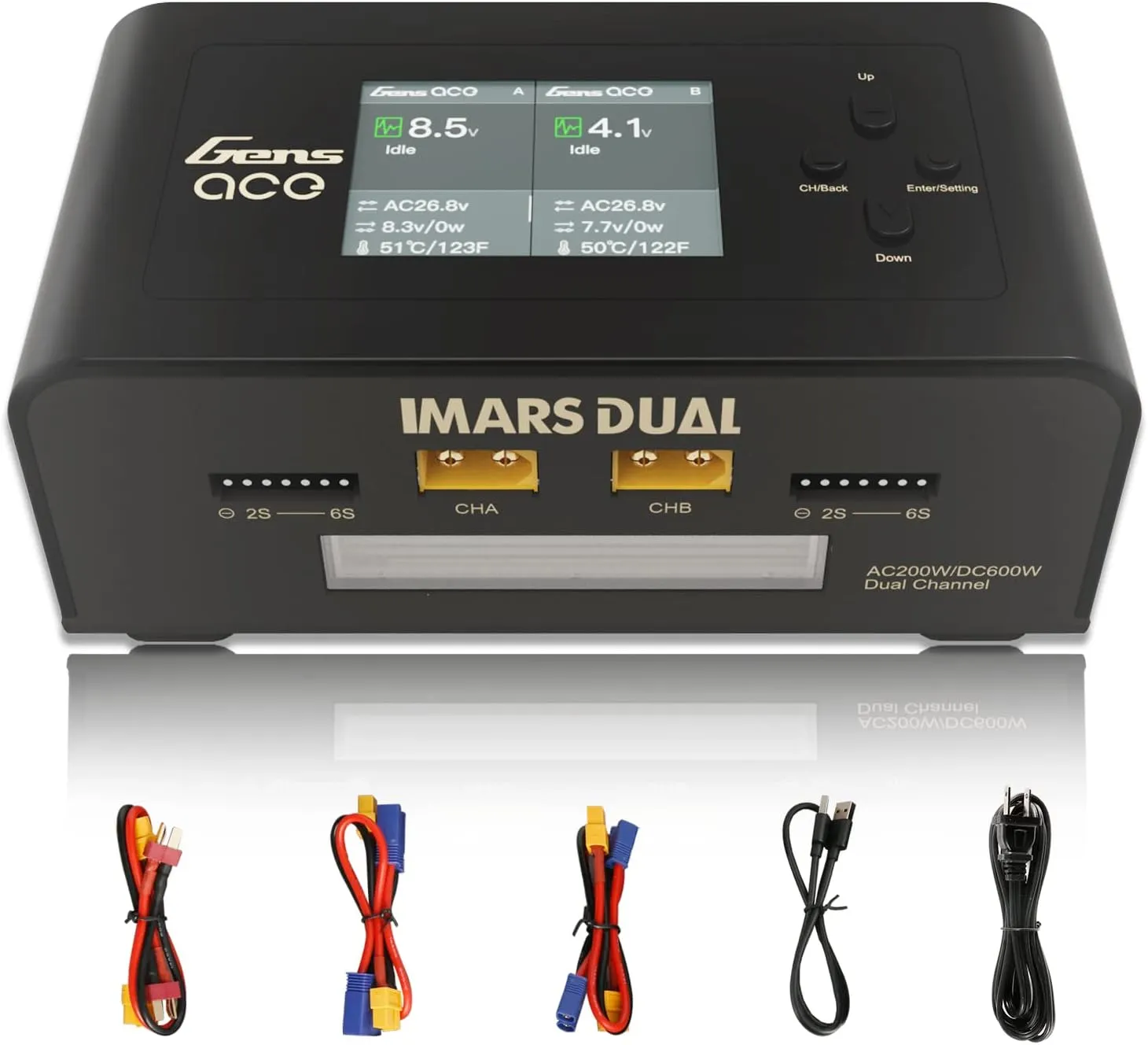 Gens Ace Lipo Battery Charger Imars Dual Smart Lipo Charger 15A AC 200W DC 600W RC Charger（Black）