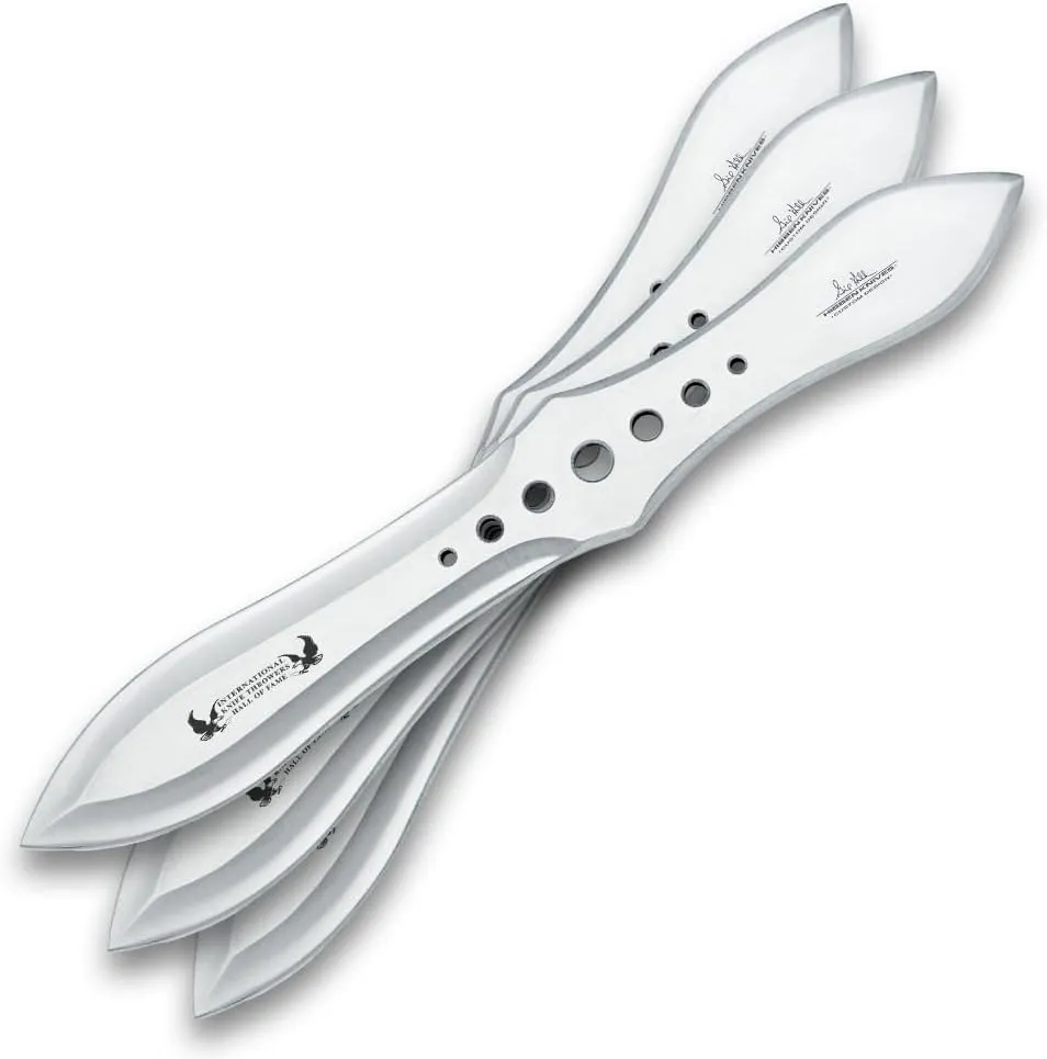 Gil Hibben Throwing Knife Set of 3 | Pro Thrower and Competition Blades |18" x 18" Practice Target Board for Throwing Knives | One-Piece 420 Stainless Steel | Leather Sheath Holster | 12 1/8" Length