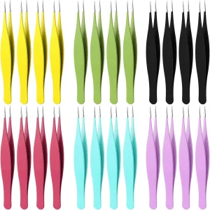Gisafai 24 Pcs Tweezers for Ingrown Hair Sharp Precision Fine Point Tip Tweezer Kit Needle Nose Surgical Eyebrow Facial Hair Removal(Colorful)