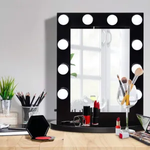 GLACER Hollywood Vanity Mirror with Lights, LED Illuminated Cosmetic Mirror with LED Dimmable Bulbs and Detachable Base (Black)