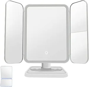 Glisera Smart Mirror, Glisera Makeup Mirror, 3 Color Led Makeup Mirror with Magnification, Glisera Smart Mirror Vanity, Folding Three-Sided Makeup Mirror, 180 ° Rotation Lighted Mirror (White, 2400mA)