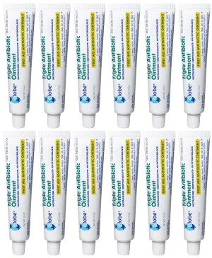 Globe (12 Pack) Triple Antibiotic First Aid Ointment 1 oz, First Aid Antibiotic Ointment, 24-Hour Infection Protection, Wound Care Treatment for Minor Scrapes, Burns and Cuts