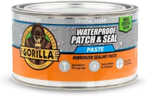 Gorilla Waterproof Patch & Seal Rubberized Sealant Paste, 12.8 Ounce Can, Clear (Pack of 1) - Stops Leaks, Flexible Gap & Crack Filler, Shrink & Mildew Resistant, Paintable